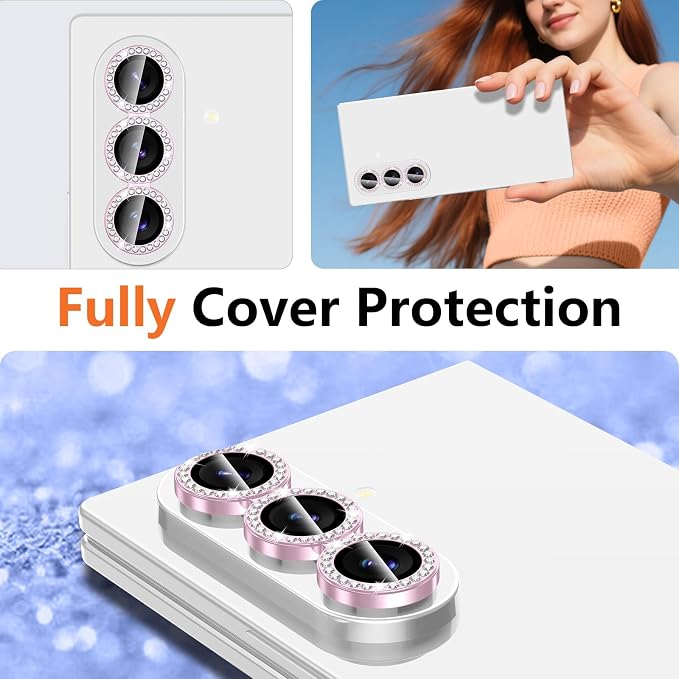 for Samsung Galaxy Z Fold 8 Ultra Camera Lens Protector, Individual Metal Ring Tempered Glass Lens Cover, [Strong Adsorption] Scratch Resistant Ultra-Thin HD Clear Lens Cover, 1 Set-Pink Diamond - Image 8