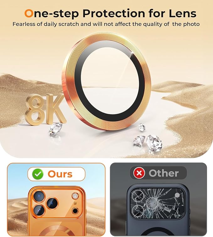 Magnetic Glossy Case for iPhone 17 Pro,iPhone 17Pro Phone Case Slim Clear Luxury with Screen Protector & Camera Protector [Compatible with MagSafe], Shockproof Cover for iPhone Pro 17-Orange - Image 4