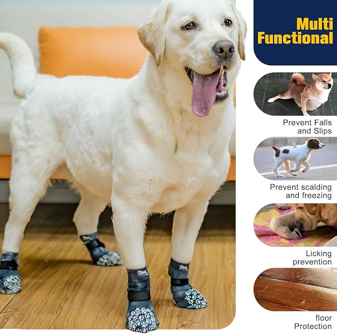 EXPAWLORER Anti Slip Dog Socks to Prevent Licking Paws, Dog Shoes for Hot Pavement, Dog Booties for Small Medium Large Senior Dogs, Traction Control Boots & Paw Protectors for Hardwood Floors - Image 5