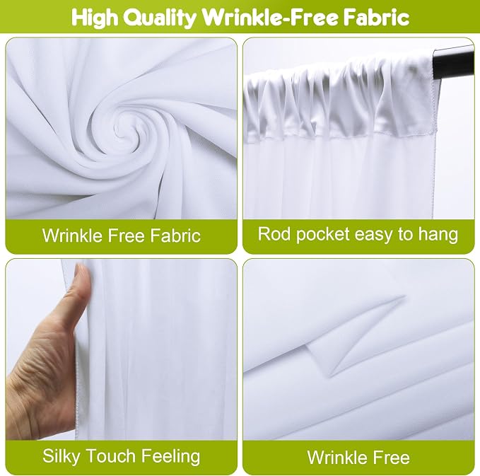 White Backdrop Curtain Drapes for Parties, 2Pack 10x10FT | Wrinkle Free Polyester Curtain Backdrop Draping Fabric for Backdrop Photoshoot Birthday Party Background,4 Panel 5x10FT - Image 4