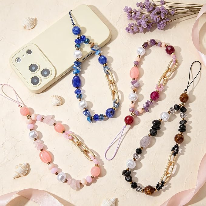 BEEFLYING Beaded Phone Charm Wrist Strap for Case, Grey | Cell Phone Chain, for Women Bag Camera Keychains Card Wallets Accessories - Image 3