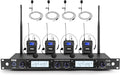 Pyle 4 Channel UHF Wireless Microphone System with 4 Lavalier & 4 Headset Mics, 300 Ft Range, Rack Mount Receiver for Conferences, Events & PA Systems by PyleUSA