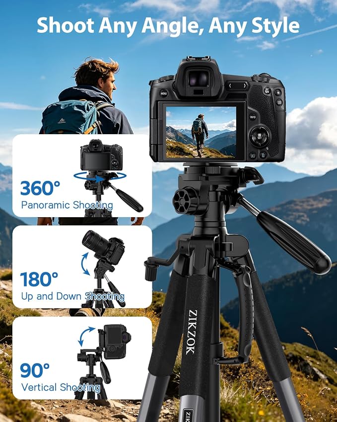 75" Camera Tripod Stand, Heavy Duty with Remote for DSLR iPad iPhone | Aluminum Tripod 20% taller, Foldable 2.9lb, Remote & Carry Bag, 15lb Load, for Sony Canon Nikon Phone Tablet Spotting Scope - Image 7