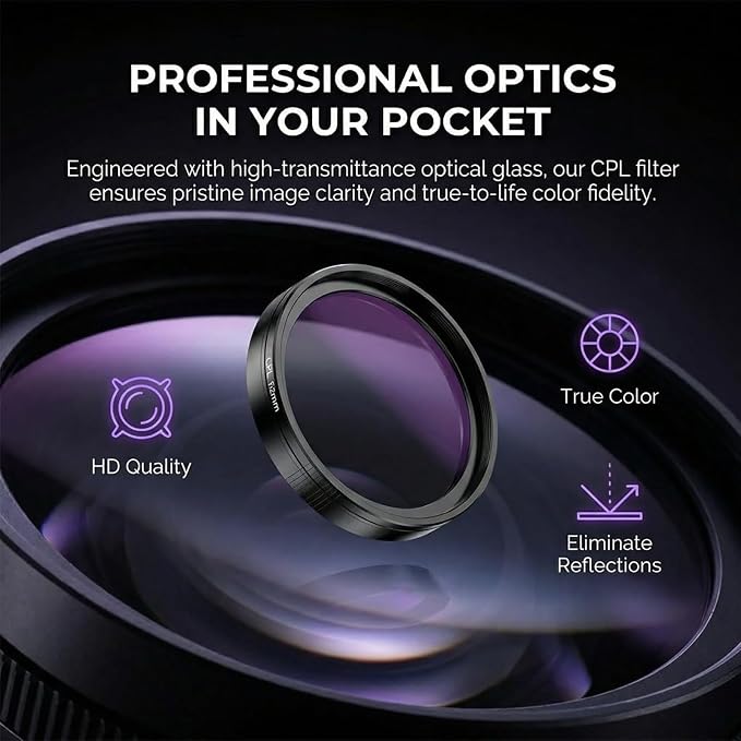 Anti-Glare Circular Magnetic Phone Filter, CPL Phone Filter Lens Adapter 52mm Magnetic, Compatible with iPhone 17 16 and Earlier & Android Smartphones, Reduces Reflections & Enhances Colors (2) - Image 3