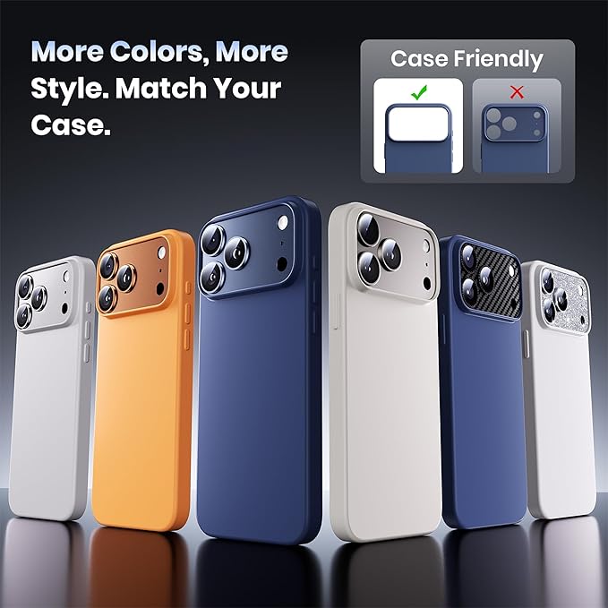 Hoerrye for iPhone 17 Pro Max Camera Lens Protector - 12FT Shatterproof | Military Grade Protection, Strong Adsorption, 9H+ Tempered Glass Camera Screen, Full Protective Cover, Case Friendly - Image 6