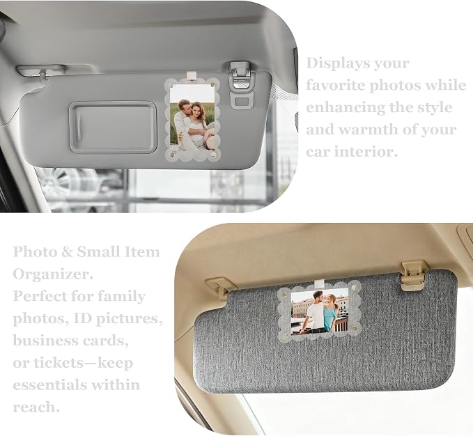 2Pcs Magnetic Car Visor Photo Holder, Scalloped Transparent, 2.4 x 3.5 in | Clear Acrylic Car Picture Frame, Personalized Picture Frame Clip for Sun Visor, For Family, Pets, Travel Photos - Image 4