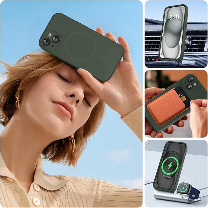 Miracase Silicone & Magnetic for iPhone 15 Plus Case, Dark Green | Compatible with MagSafe, Soft Microfiber Lining, Liquid Silicone Case Shockproof Drop Protection Phone Case for 15 Plus - Image 7
