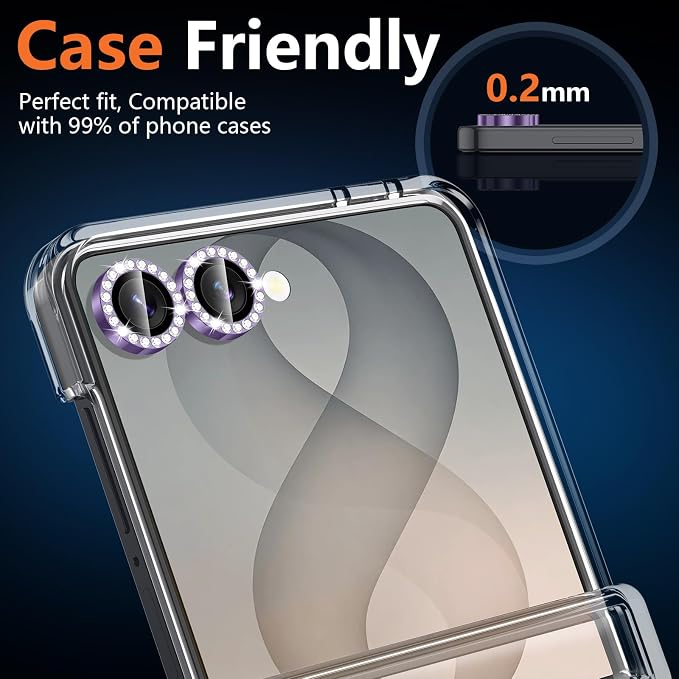 for Samsung Galaxy Z Flip 8 Camera Lens Protector, Individual Metal Ring Tempered Glass Lens Cover, [Strong Adsorption] Scratch Resistant Ultra-Thin HD Clear Lens Cover, 1 Set-Violet Diamond - Image 6