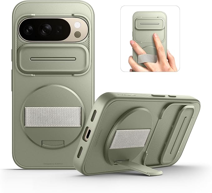 SURITCH for Google Pixel 10/10 Pro Case with 360° Rotatable Hand Strap Phone Grip Holder & Invisible Kickstand & Slide Camera Cover, Protective Cover for Pixel 10/10 Pro -Green by SURITCH