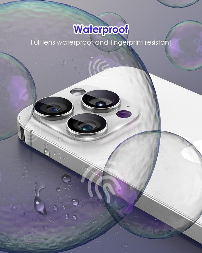 Compatible for iPhone 16 Pro Max/iPhone 16 Pro/iPhone 14 Pro/iPhone 14 Pro Max Camera Lens Protector [Full Coverage Metal] 9H Tempered Glass Camera Cover Titanium Silver - Image 6