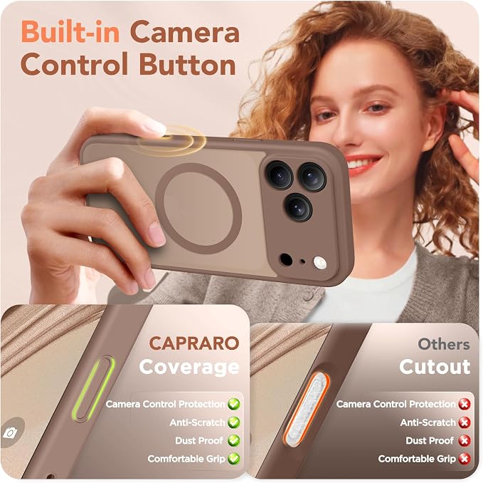 CAPRARO for iPhone 17 Pro Case, Compatible with MagSafe Brown | Upgraded [Full Camera Protection] Protective Translucent Matte Women Girl Magnetic Phone Case Cover, Brown - Image 5