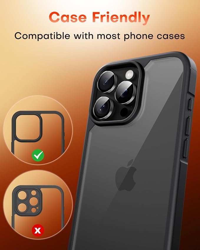 TOCOL for 2 Pack iPhone 14 Pro Max Camera Lens Protector/iPhone 14 Pro Camera Lens Protector Tempered Glass HD Individual Scratch Resistant Cover Accessories Case Friendly（Black） - Image 7