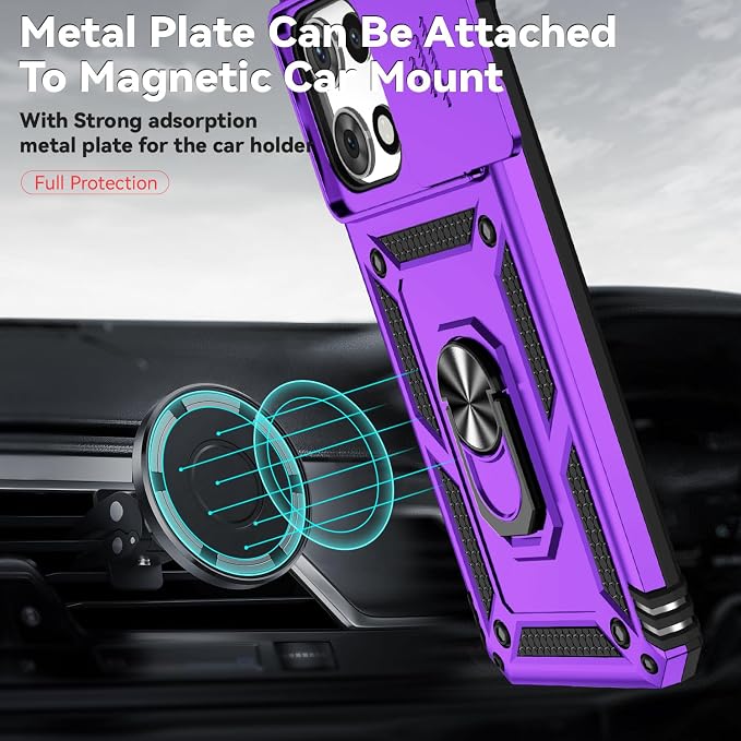 for Motorola Moto G 2025 / Moto G 2026 / Moto G Play 2026 Case, with Slide Camera Cover HD Screen Protector [Military Grade 16ft. Drop Tested] Ring Holder Kickstand Protective Phone Case, Purple - Image 3