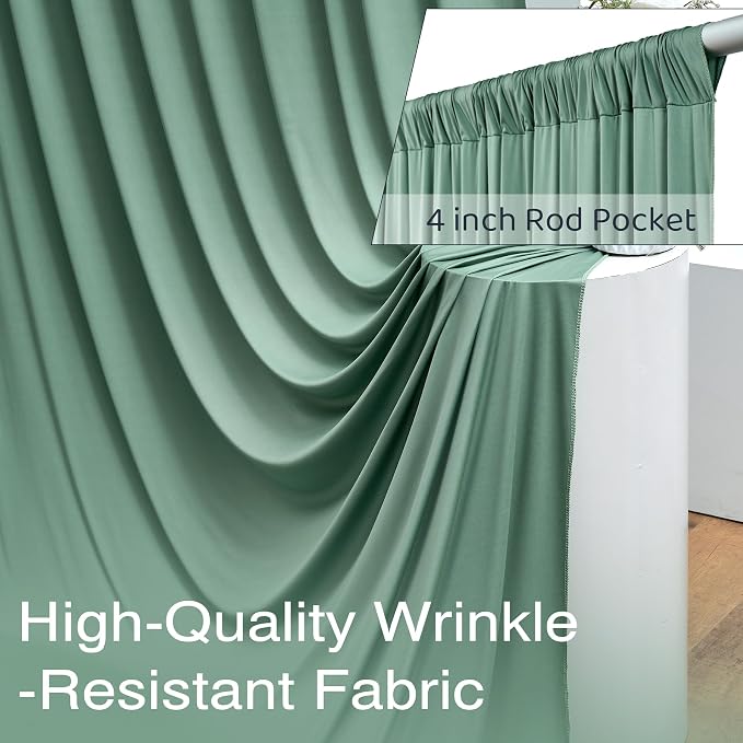 20ftx10ft Wrinkle Free Sage Green Backdrop Curtains for Parties, 4 Panels 5x10ft Silky Polyester Photo Backdrop Drapes Back Drop Cloth Drapery for Wedding Birthday Photography Background - Image 4