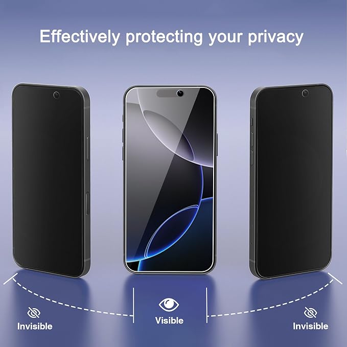 Ailun Privacy Screen Protector + Camera Lens Protector for iPhone 16 Pro | 3+3 Pack, 6.3 Inch, Installation Frame, Dynamic Island Compatible, Anti Spy Tempered Glass, Case Friendly - Image 2