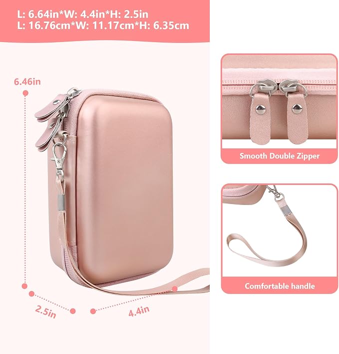 Carrying Case Compatible with Fujifilm Instax Mini EVO Instant Camera, INSTAX MINI EVO Camera Storage Holder Travel Bag with Mesh Pocket for Photos, USB Cables, Film, Rose Gold - Image 3