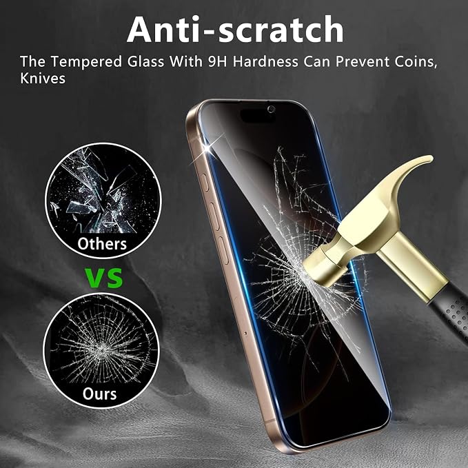 3+3 Pack Privacy Screen Protector Designed for iPhone 16 Pro Max With 3 Pack Camera Lens Protector,Full Coverage Anti-Spy Tempered Glass Film,9H Hardness,Bubble Free,Easy to Install - Image 4