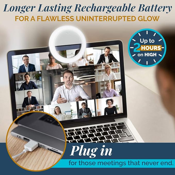 GearLight Selfie Ring Light for Computer or Phone - iPhone Compatible LED Lighting for Laptop Webcam, Video Recording - Rechargeable Circle Clip - Cute Stuff & Room Decor - White - 3.5 inch - Image 3