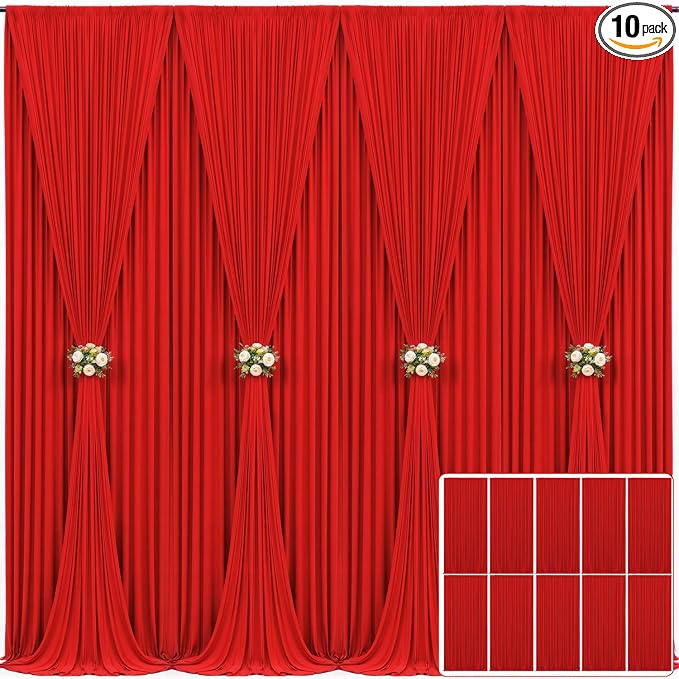 10 Panels Red Backdrop Curtain for Parties Wedding Wrinkle Free Red Photo Curtains Backdrop Drapes Fabric Decoration for Christmas Birthday Party Baby Shower 50ft(W) x 10ft(H) by Tao-GePartyDecorations