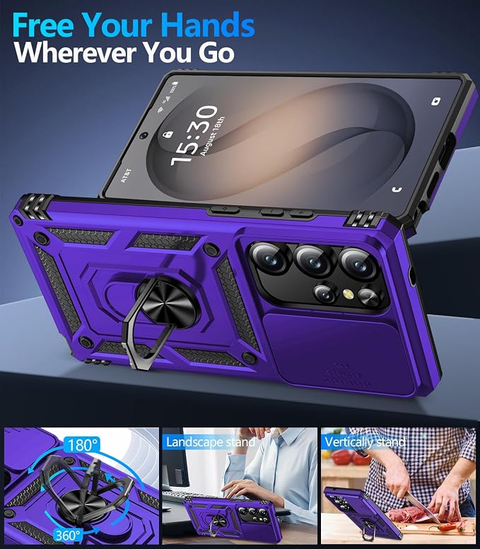 Taisairu for Samsung Galaxy S26 Ultra Case with Screen Protector & Slide Camera Lens Cover, Built-in Magnetic Ring Stand Shockproof Protective Phone Case for Samsung S26 Ultra Case (Purple) - Image 3