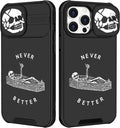 (2in1 for iPhone 15 Pro Case Skull Skeleton Women Boys Goth Phone Cover Cute Fun Gothic Black Spooky Cool Design with Slide Camera Cover Protective Stand Holder for iPhone 15 Pro Cases 6.1'' by Goocrux