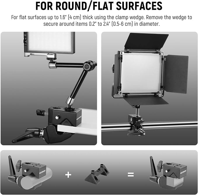 NEEWER Super Clamp with 5/8" Stud, Spring Lock, 2.4"/6cm Jaw Grip Heavy Duty Crab Pole Clamp for Round Pipe Flat Surface, for Photography Studio Camera & Lighting Mounting, Max Load 33lb/15kg, UA017 | Heavy Duty Crab Pole Clamp, for Round Pipe Flat Sur... - Image 6