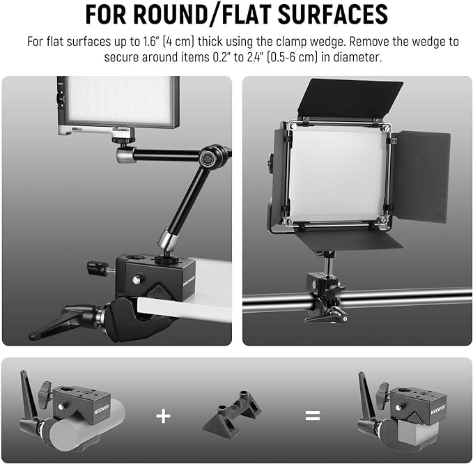 NEEWER 2 Pack Super Clamp with 5/8" Stud, Spring Lock, 2.4" Jaw Grip Heavy Duty Crab Pole Clamp for Round Pipe Flat Surface, for Photography Studio Camera Lighting Mounting, Max Load 33lb/15kg, UA017 | Heavy Duty Crab Pole Clamp, for Round Pipe Flat Su... - Image 6