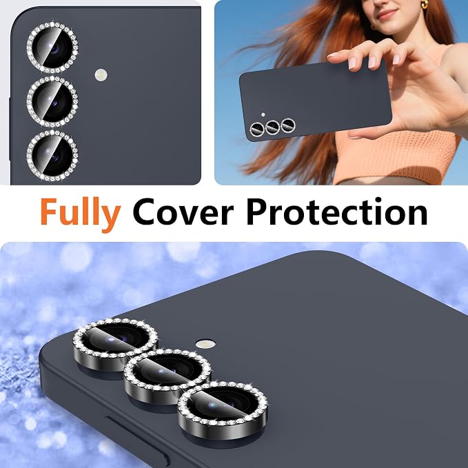 for Samsung Galaxy S25 Plus Camera Lens Protector, Individual Metal Ring Tempered Glass Lens Cover, [Strong Adsorption] Scratch Resistant Ultra-Thin HD Clear Lens Cover, 1 Set-Black Diamond - Image 8