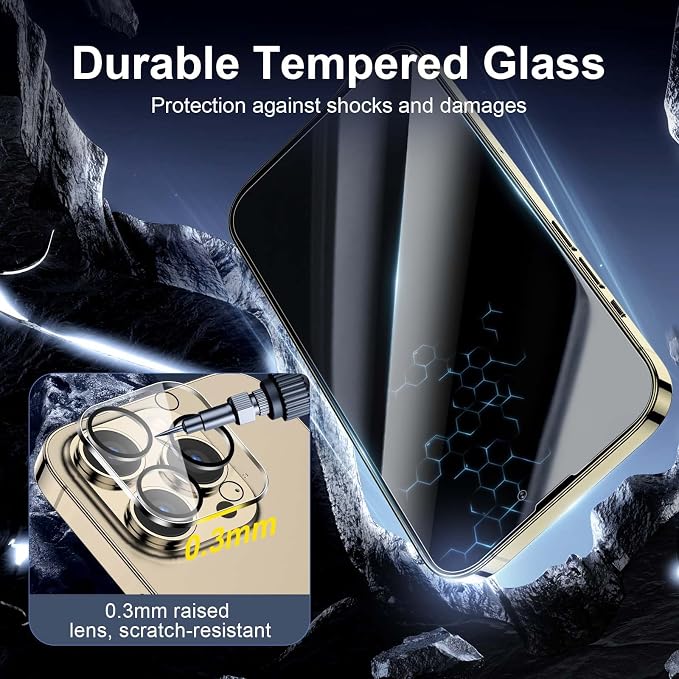 NEW'C 3x Privacy for iPhone 14 Pro Max Screen Protector (6.7 inches)+ 3x Camera Lens Protector, Sensor Protection, Tempered Glass Film + Dust Plug - Enhanced Privacy Angle of 28 Degrees - Image 6