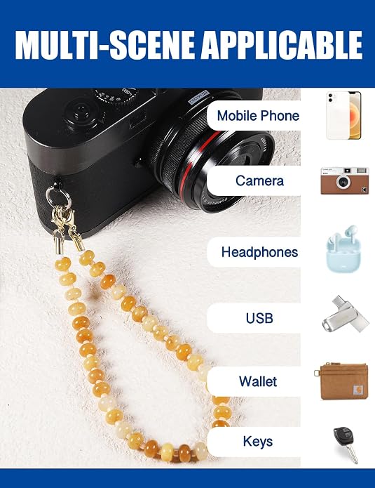 CH.yishi Crystal Beaded Phone Charm Wrist Strap Camera Lanyard | Handmade Cell Phone Chain,with Tether Tab,Keychain Bag Wallet Natural Stone Charm,Headphone Gemstone Decor,Camera Wrist Strap - Image 5