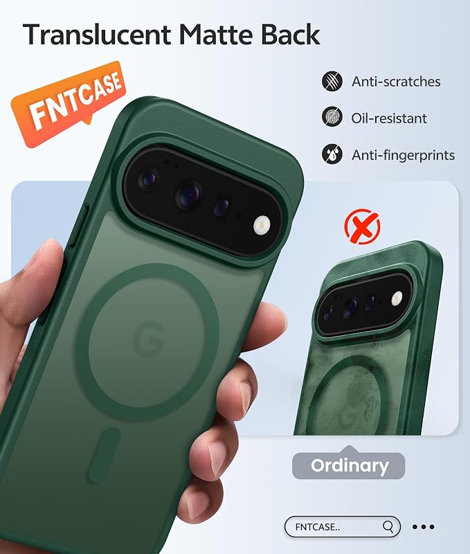 FNTCASE for Google Pixel 11 Pro Case / Pixel 11 Case, with Screen Protector | Fit for Magsafe, Translucent Matte, 14FT Military Grade Drop Protection, Shockproof Protective Phone Cover, Green - Image 7