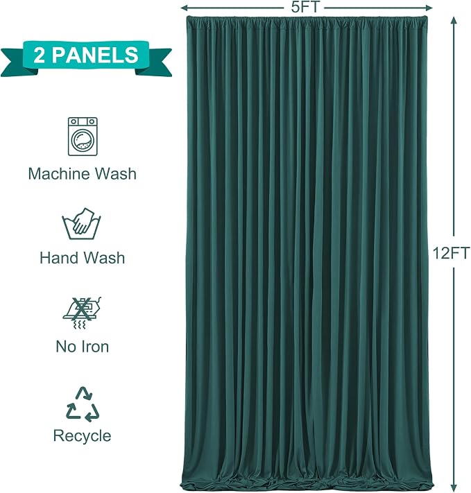10x12 Hunter Green Backdrop Curtains for Wedding Party Wrinkle Free Backdrops Curtain Drapes Fabric Decorations Photo Back Drop Cloth for Baby Shower Photography Stage Reception 5ft x 12ft,2 Panels - Image 5