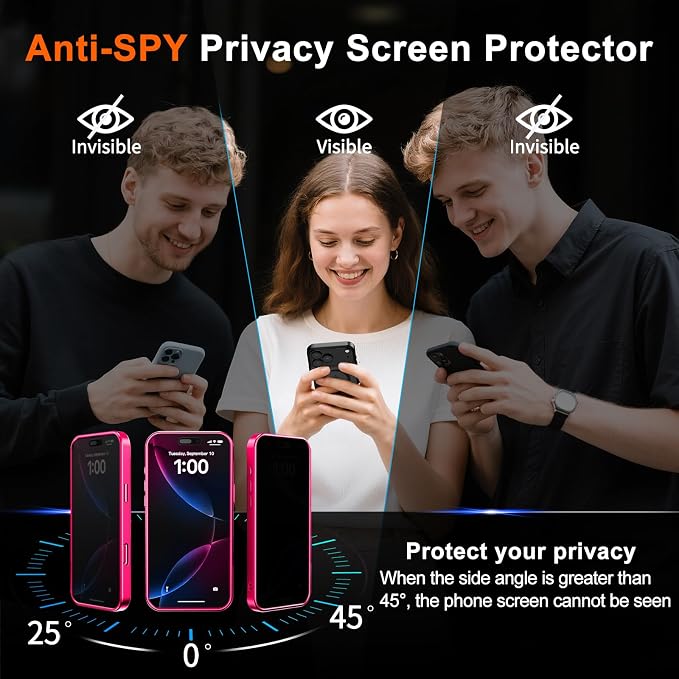 for iPhone 14 Pro Max Case with Privacy Screen Protector, Hot Pink | Full Camera Protection, Translucent Matte Magnetic, Compatible with MagSafe, Shockproof Phone Cover, Slim Fit Women/Girls - Image 7