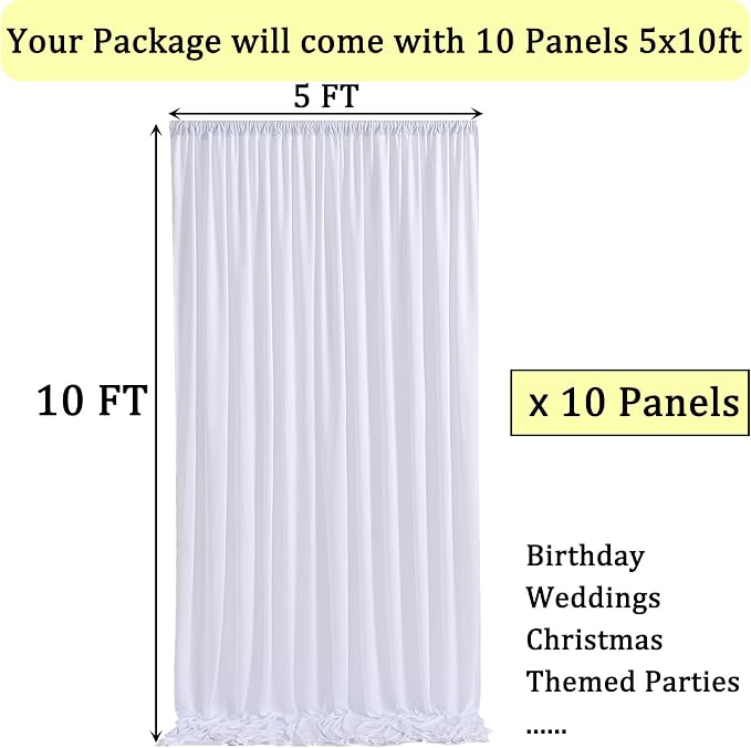 50ft×10ft Wrinkle Free White Backdrop Curtain for Parties, 10 Panels 5×10ft Polyester Photo Backdrop Drapes Wedding Back Drop Cloth for Birthday Baby Shower Photography Background Curtains - Image 6