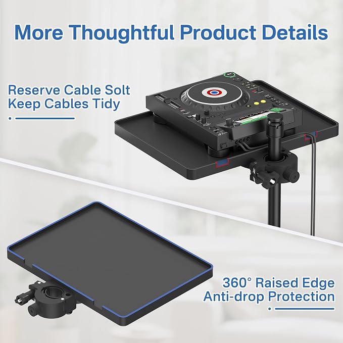 Functional Microphone Stand Tray with Adjustable Mic Stand Phone Holder - 8.7"x6.5" Mic Stand Tray Shelf Clamp-On Music Stand Accessory for Live Streaming Karaoke Recording - Image 6