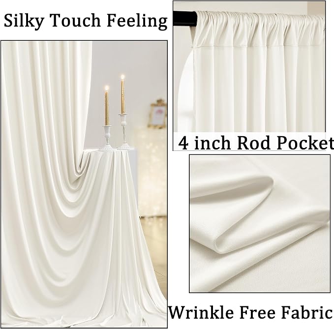 10ft x 8ft Ivory Backdrop Curtain for Parties, Polyester Photo Backdrop Drapes for Wedding Birthday Baby Shower Party Photography Background Home Decor - Image 2