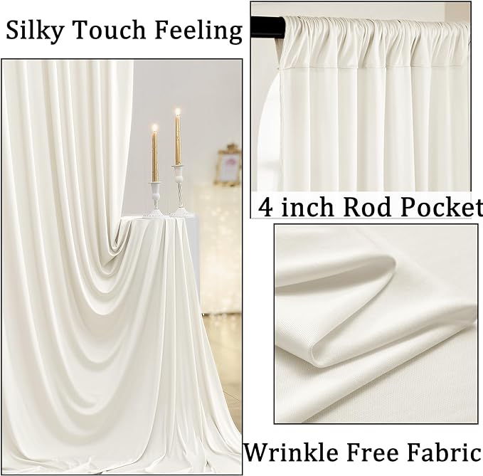 40ft x 10ft Wrinkle Free Ivory Backdrop Curtains for Parties, 8 Panels 5x10ft Polyester Ivory Backdrop Drapes for Wedding Birthday Photography Background Decoration - Image 2