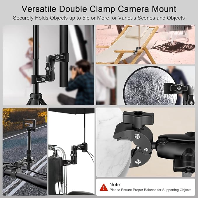 2 Pcs SuperClamp Double Camera Clamp with Dual Mount Bracket and Magic Arm Ball Head - Versatile Photography Accessory for Light Stands, Reflectors, Umbrellas, Tripods, and Tables - Image 2