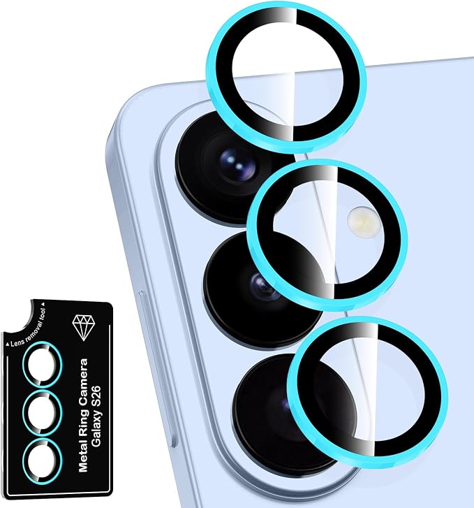 for Samsung Galaxy S26 Camera Lens Protector, Individual Metal Ring Tempered Glass Lens Cover, [Strong Adsorption] Scratch Resistant Ultra-Thin HD Clear Lens Cover, 1 Set-Blue Shine by Btscase