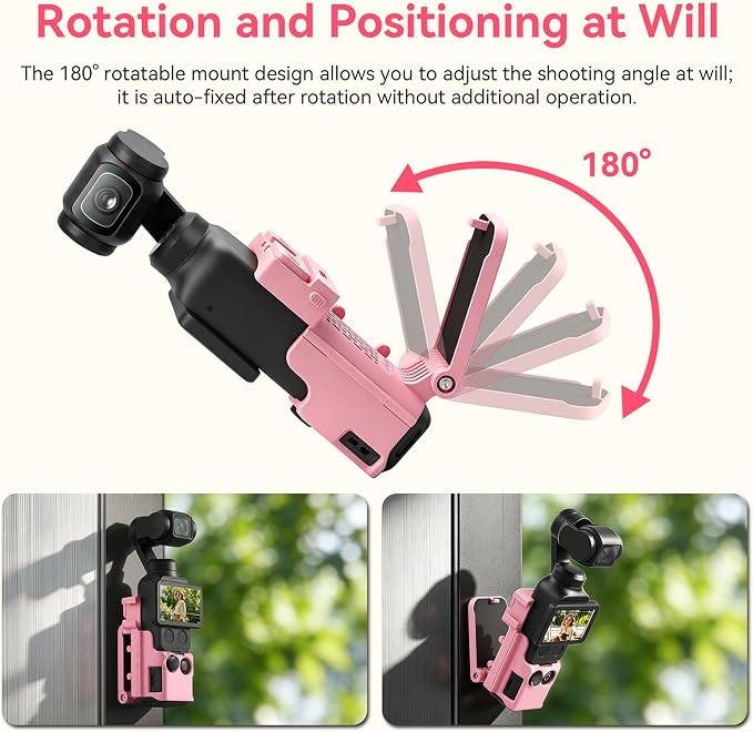AMAZEAR Magnetic Mount Stand Compatible with DJI Osmo Pocket 4P/4/3/Xtra Muse, Pocket4 Accessories Adapter Clamp Magnet Suction Case Holder on Desktop/Vertical Surface, 180° Adjustable Handle, Pink - Image 4