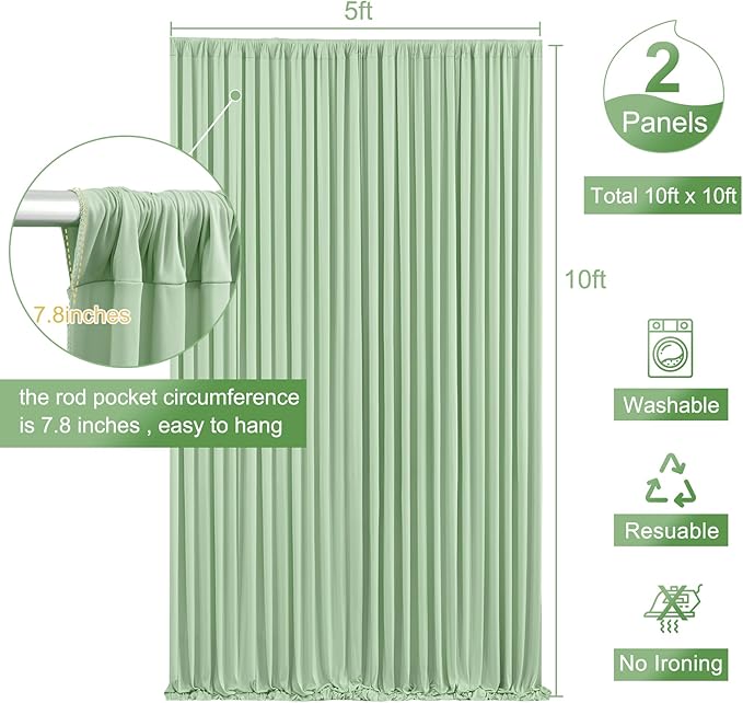 10x10 Sage Green Backdrop Curtain for Parties Wrinkle Free Dark Green Photo Curtains Backdrop Drapes Fabric Decoration for Baby Shower Birthday Party Photography 5ft x 10ft,2 Panels - Image 5