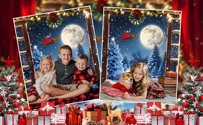 Christmas Backdrop 12x10ft Winter Full Moon Snow Pine Trees Forest Santa Claus Background Snowman Xmas Tree Party Decors Photo Booth Props - Image 6