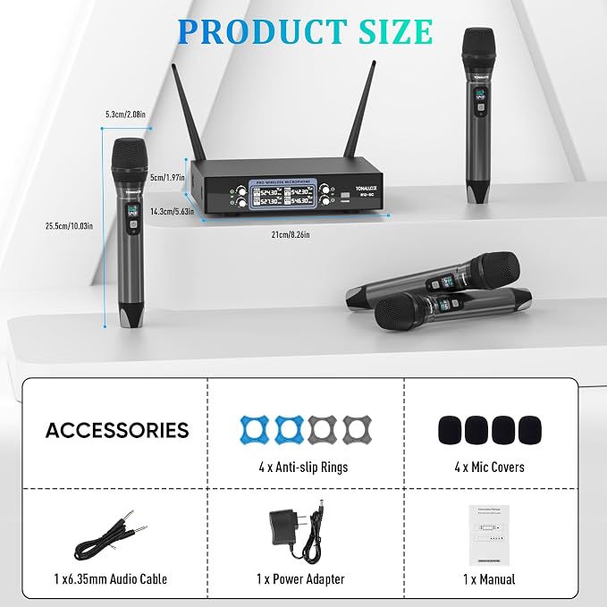 4 Channel Wireless Microphone System with Metal Receiver, 4 Handheld Mics, Independent Volume Control, 262ft Range, UHF Karaoke Mic Set for Home Party, Classroom, Church, Wedding, Events - Image 8