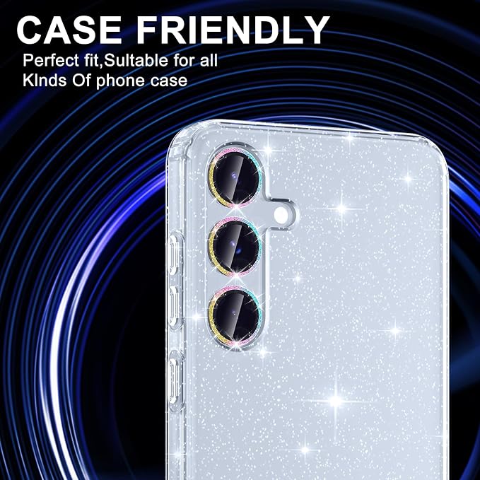 for Samsung Galaxy S25 Plus Camera Lens Protector, Individual Metal Ring Tempered Glass Lens Cover, [Strong Adsorption] Scratch Resistant Ultra-Thin HD Clear Lens Cover, 1 Set-Colorful Sparkly - Image 5