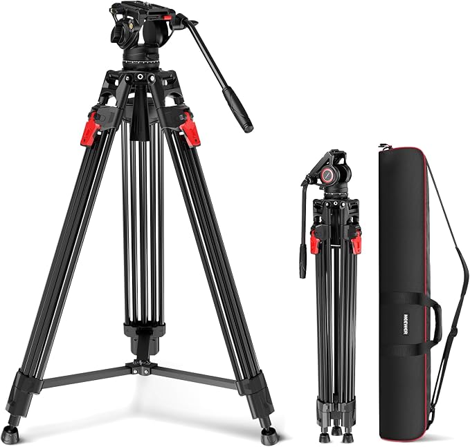 NEEWER 76" Video Camera Tripod with Fluid Head, One Step Quick Release Portable Tripod, Aluminum Heavy Duty Tripod Stand, Dual Mode QR Plate for DSLR Cameras Camcorders, Max Load 17.6lb, LL27 by Neewer