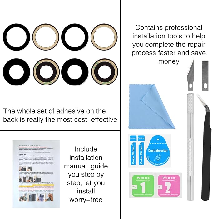 2PCS ASDAWN Back Rear Camera Lens Glass Replacement for iPhone 17 6.3 inch with Pre-Installed Adhesive, Back Lens Glass with Installation Manual + Repair Tool Set - Image 6