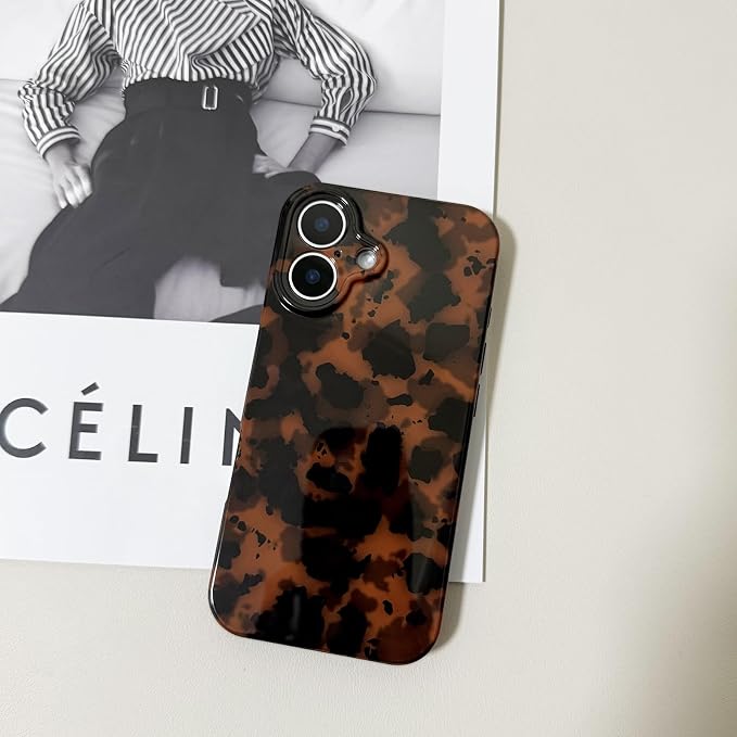 Cute Phone Case for iPhone 16 Case Amber Leopard Print | Cheetah Tortoiseshell Pattern,Full Camera Protective,Slim Shockproof TPU,Aesthetic Girly Glossy Cover for Women Men-Brown - Image 5