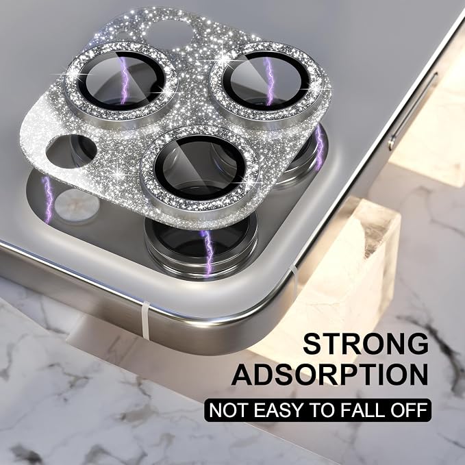Choiche for iPhone 16 Pro/iPhone 16 Pro Max Camera Lens Protector | Bling Camera Cover with 9H Tempered Glass Lens Screen Protector Metal Ring Decoration Accessories (Glitter-Titanium Natural) - Image 6