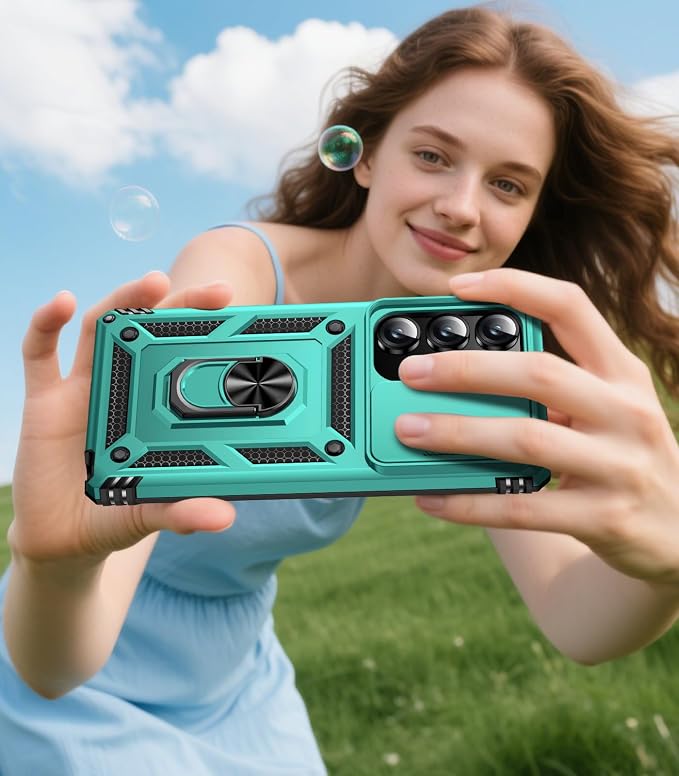 Taisairu for Samsung Galaxy S25 Ultra Case with Screen Protector & Slide Camera Lens Cover, Built-in Magnetic Ring Stand Shockproof Protective Phone Case for Samsung S25 Ultra Case (Mint Green) - Image 7