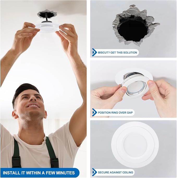 PATIKIL 5.9" ID 8.1" OD Plastic Trim Ring, 5 Pcs Ceiling Light Goof Rings Matte Circular Light Cover Lighting Fixture for Ceiling Wall Recessed Can Downlights, Translucent Matte White - Image 4